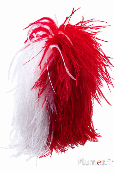 Pennacchio struzzo - larg. 10-12 cm, alt. 25 cm - bianco-rosso